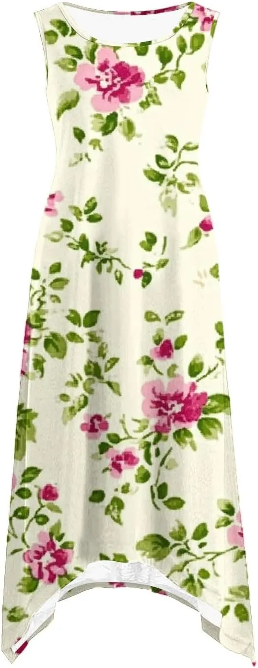 Boho Dresses for Women 2025 Summer Floral Print Flowy Sundress Casual Sleeveless Swing Beach Midi Tank Dress