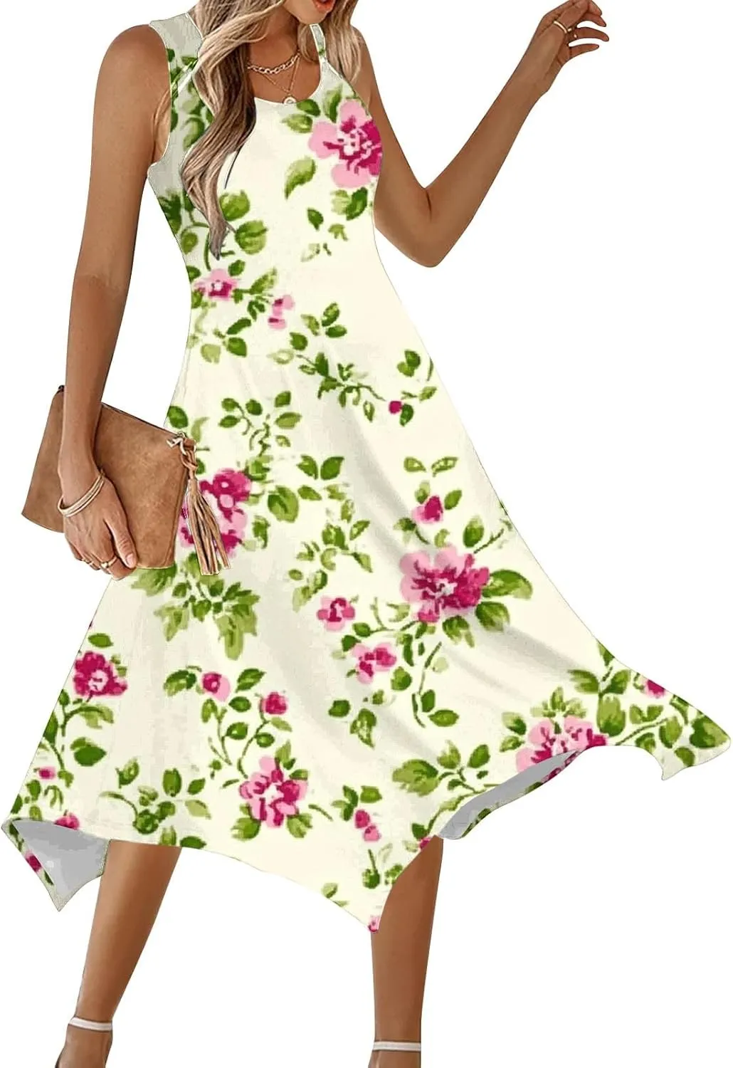 Boho Dresses for Women 2025 Summer Floral Print Flowy Sundress Casual Sleeveless Swing Beach Midi Tank Dress