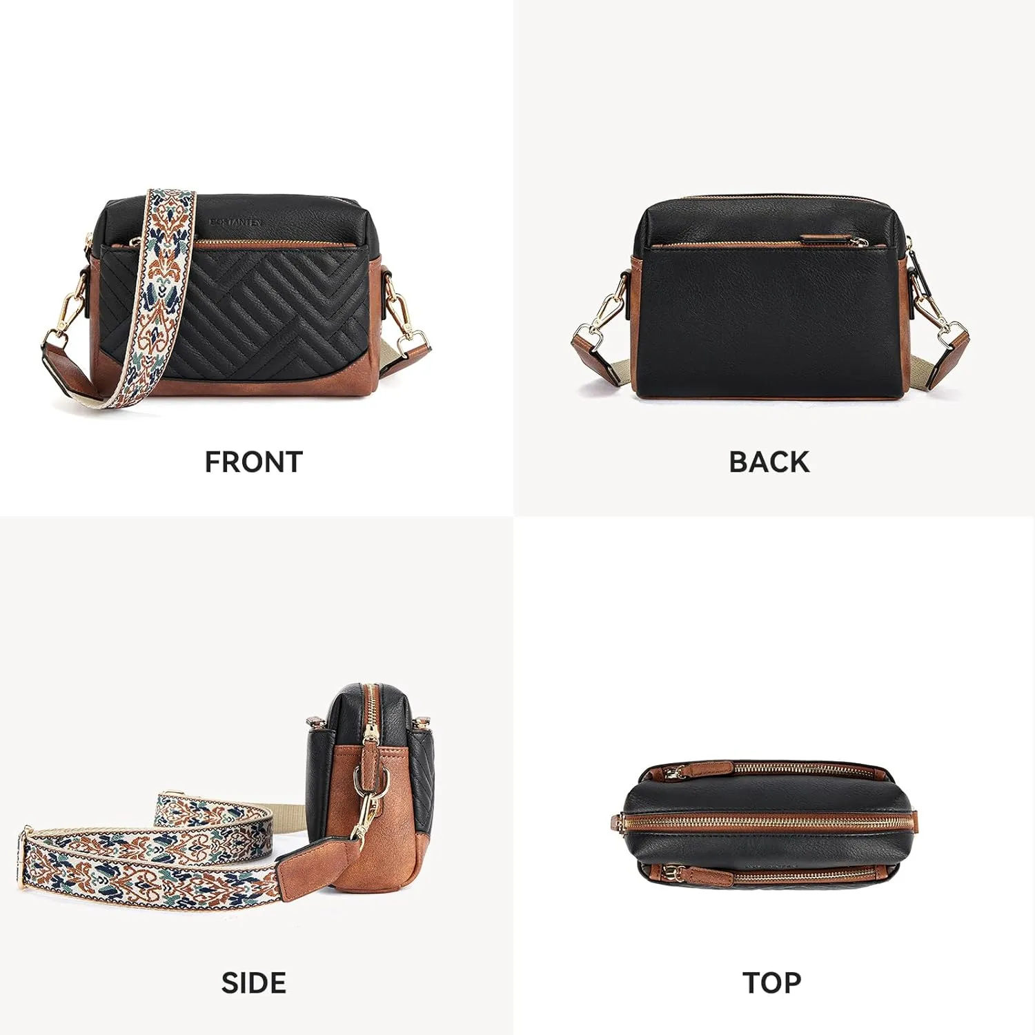 BOSTANTEN Crossbody Bags for Women Vegan Leather Purses Quilted Shoulder Handbags with Adjustable Shoulder Strap