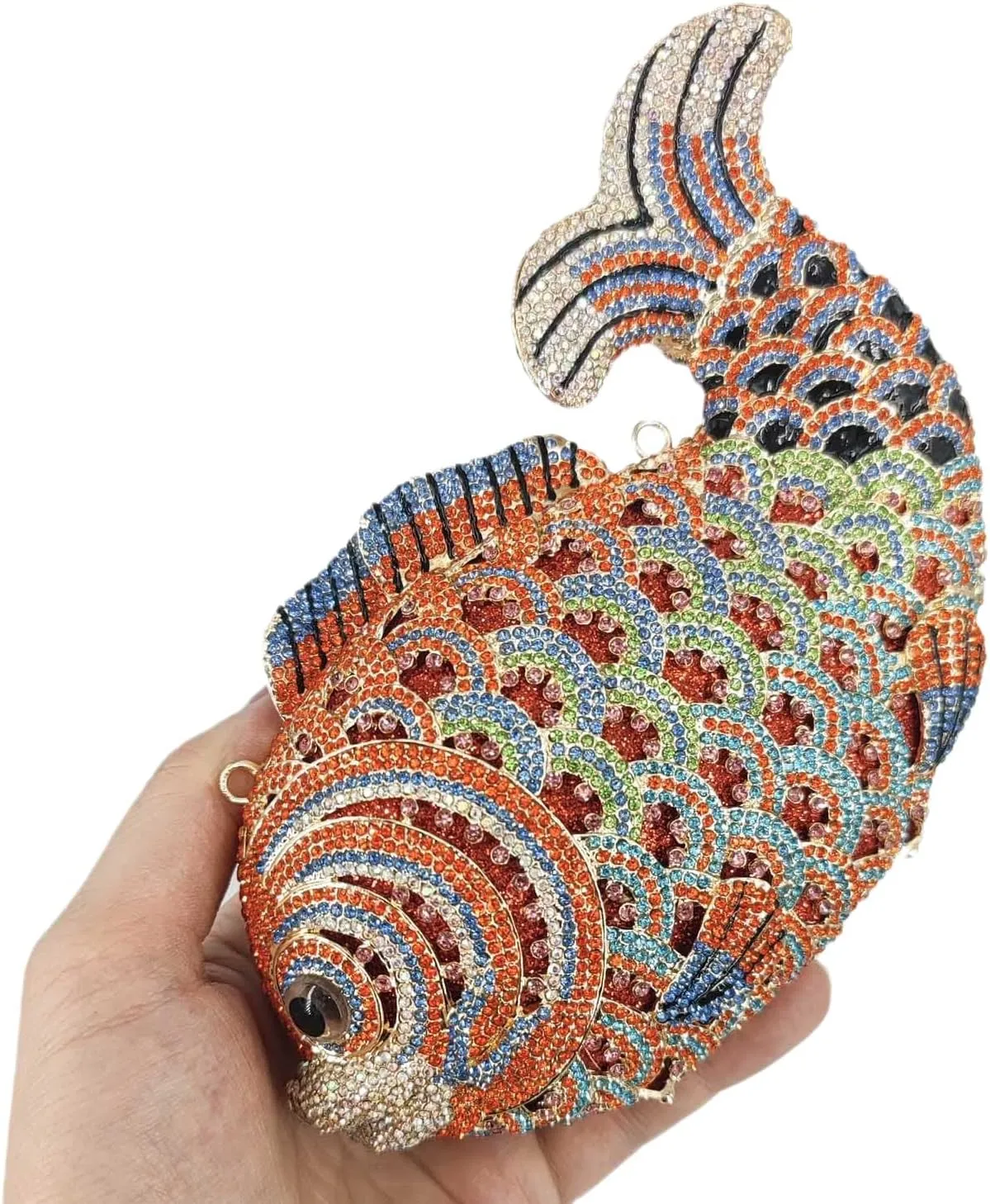 Boutique De FGG Fish Rhinestone Clutch Purses for Women Formal Evening Bags Prom Purse Wedding Party Crystal Clutch Bag,Mini