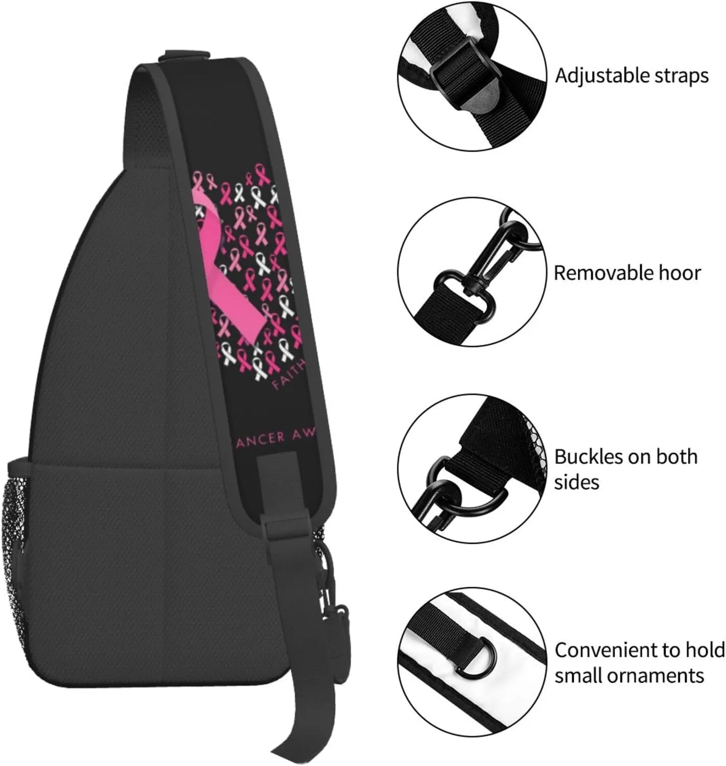Breast Cancer Awareness Ribbon Faith Hope Love Sunflower Crossbody Bag Sling Bag Chest Bags Travel Shoulder Backpack