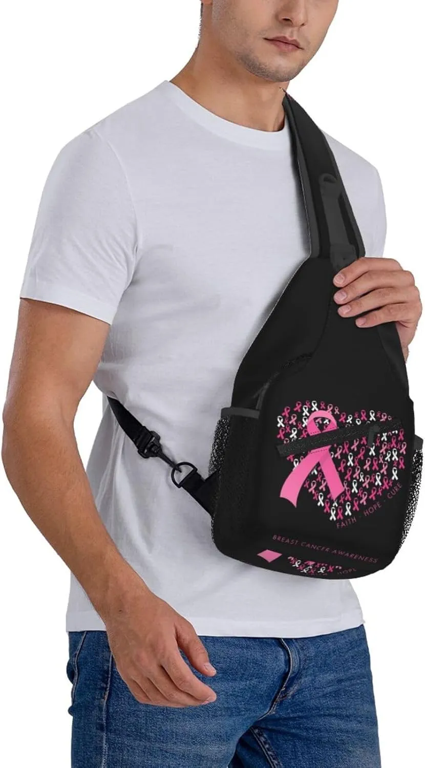 Breast Cancer Awareness Ribbon Faith Hope Love Sunflower Crossbody Bag Sling Bag Chest Bags Travel Shoulder Backpack