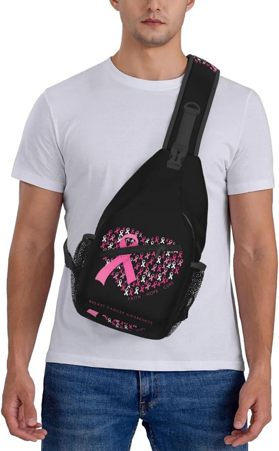 Breast Cancer Awareness Ribbon Faith Hope Love Sunflower Crossbody Bag Sling Bag Chest Bags Travel Shoulder Backpack