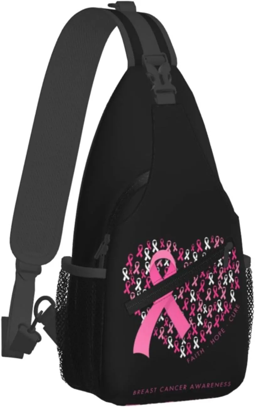 Breast Cancer Awareness Ribbon Faith Hope Love Sunflower Crossbody Bag Sling Bag Chest Bags Travel Shoulder Backpack
