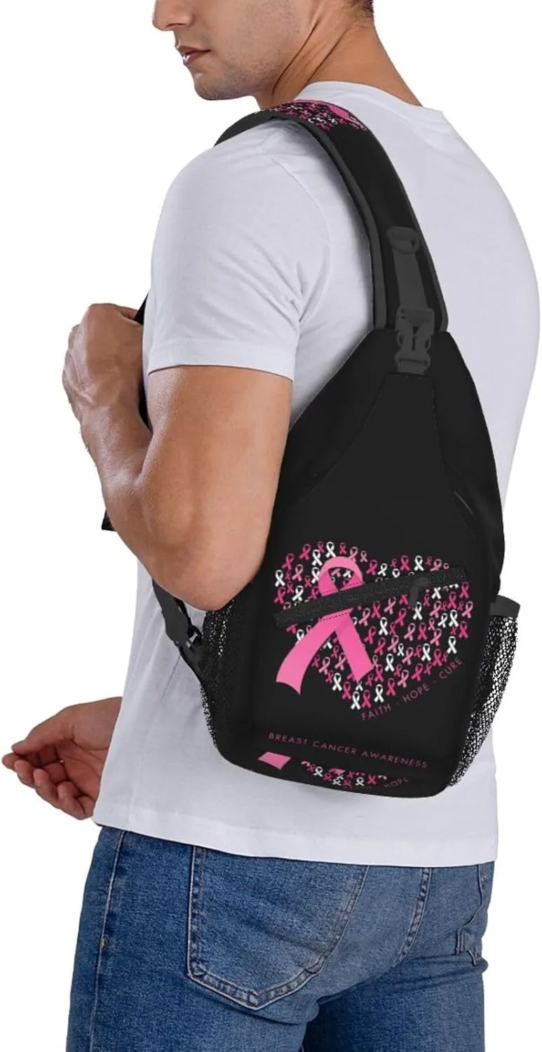 Breast Cancer Awareness Ribbon Faith Hope Love Sunflower Crossbody Bag Sling Bag Chest Bags Travel Shoulder Backpack