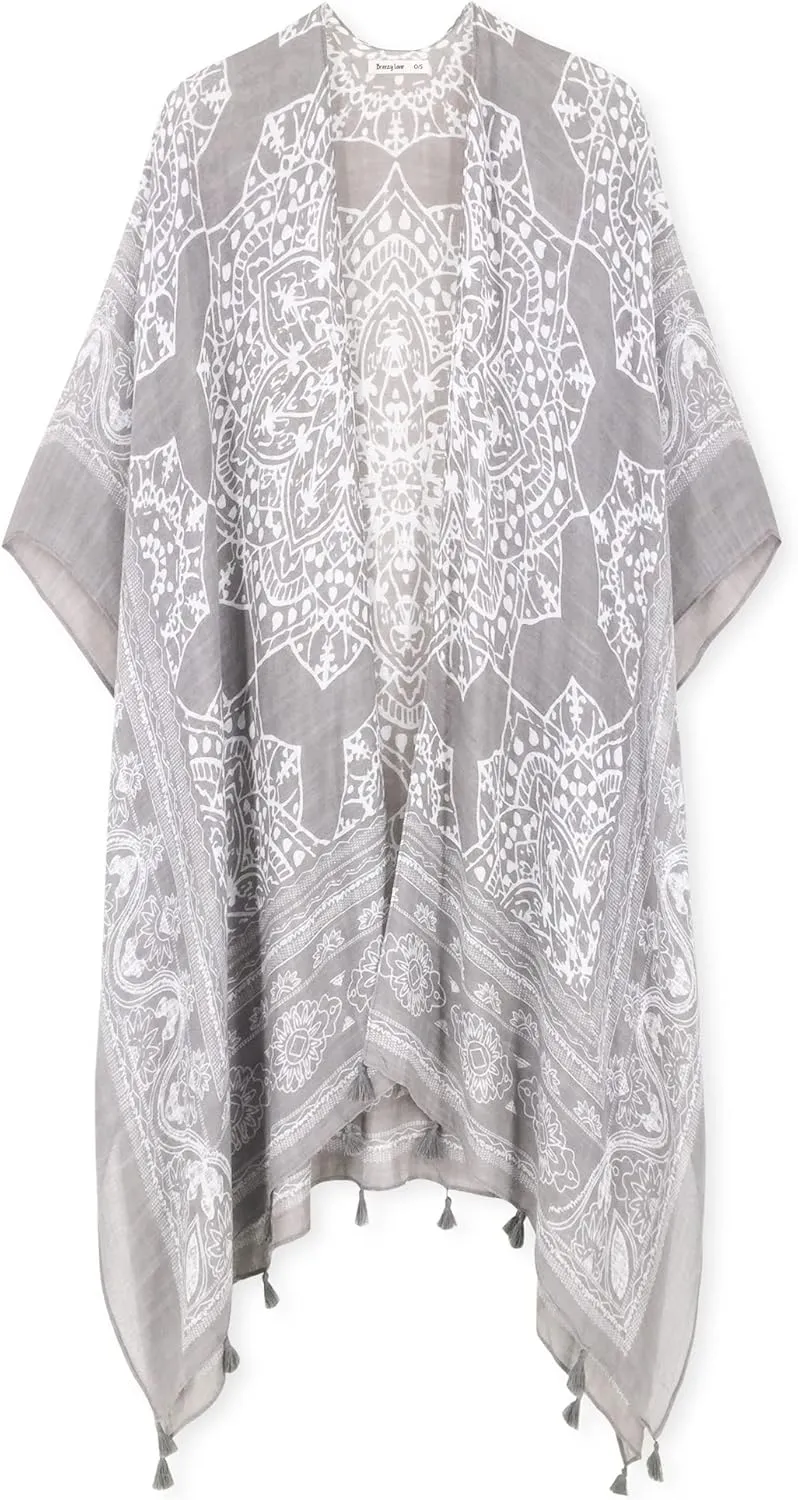Breezy Lane Women's Kimono Cardigan Summer Swimsuit Coverups Beach Cover Up with Floral Print for Vacation