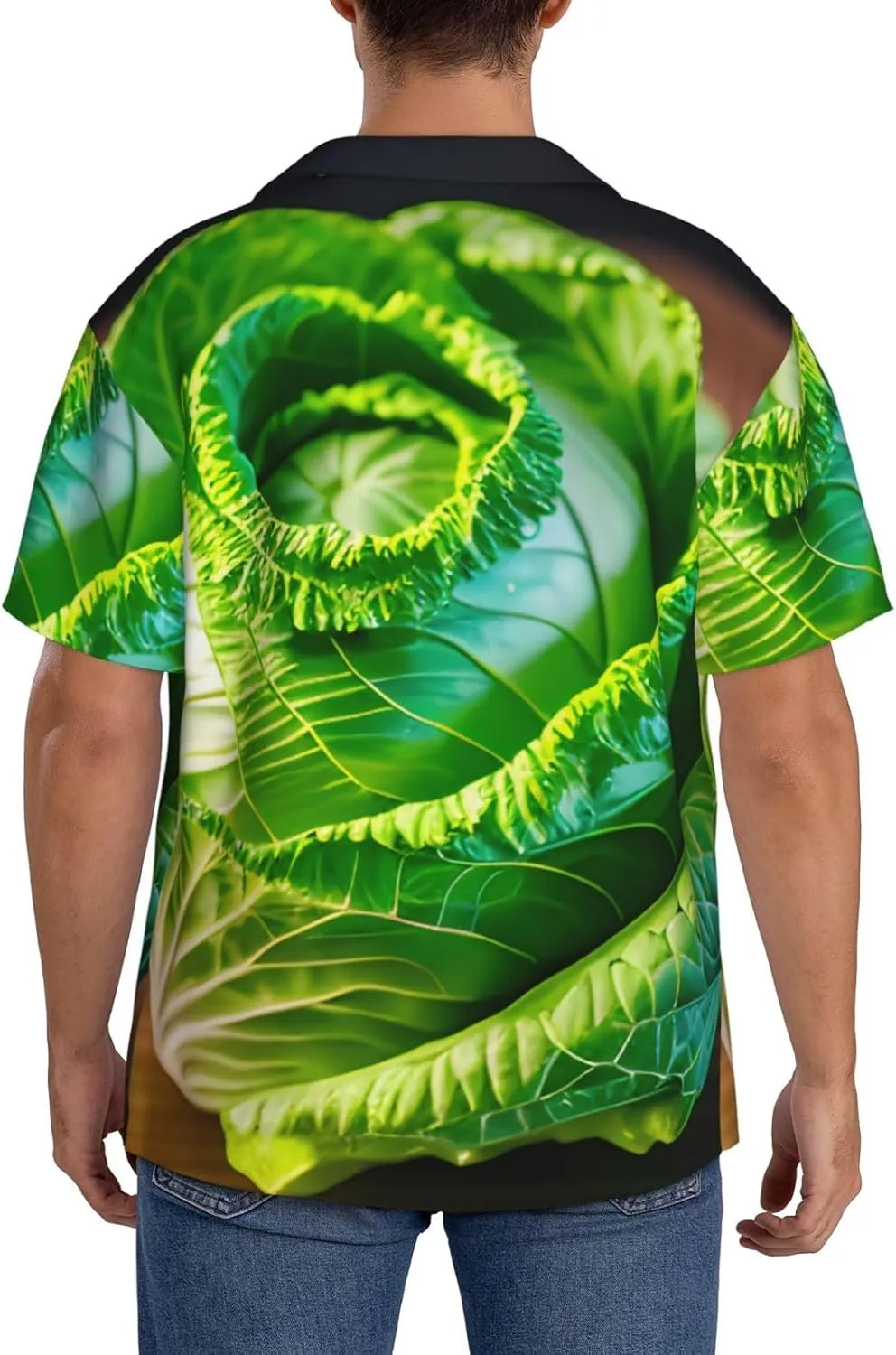Bright Cabbage Print Mens Polyester Shirt Short Sleeve Button Down Summer Beach Shirts