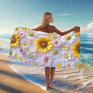 Bright Floral Microfiber Beach Towel Sunny Daisy Sunflower Pattern Quick Dry Soft Sand Free Lightweight Beach Blanket Vacation Picnic Essentials 62x31 Inch
