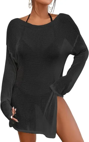 Bsubseach Crochet Cover Ups for Women Bathing Suit Cover Up Dress Mesh Beach Top
