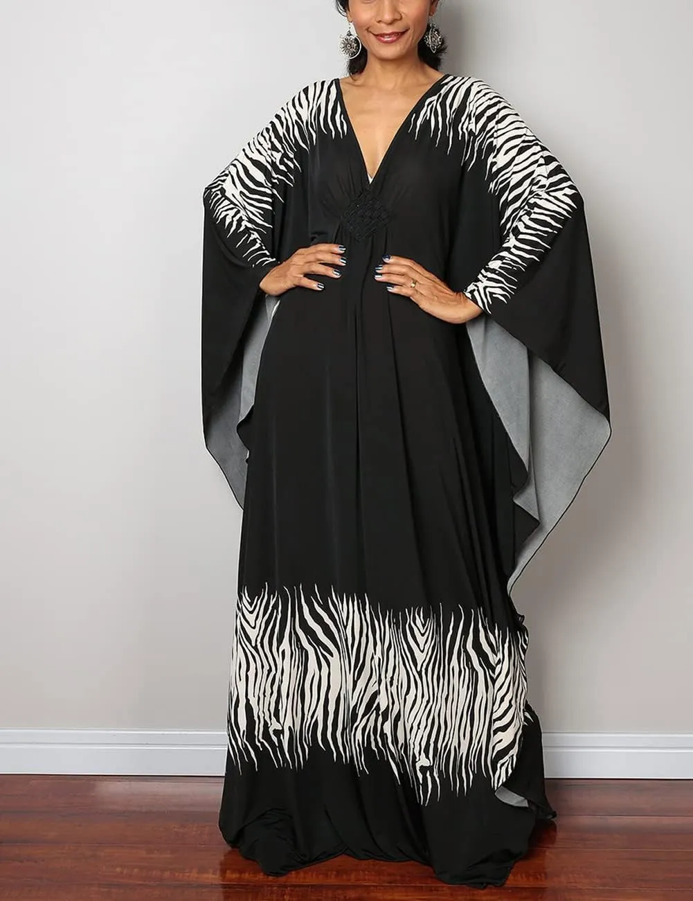 Bsubseach Women Ethnic Print Kaftan Beach Dress Plus Size Swimsuit Cover Up