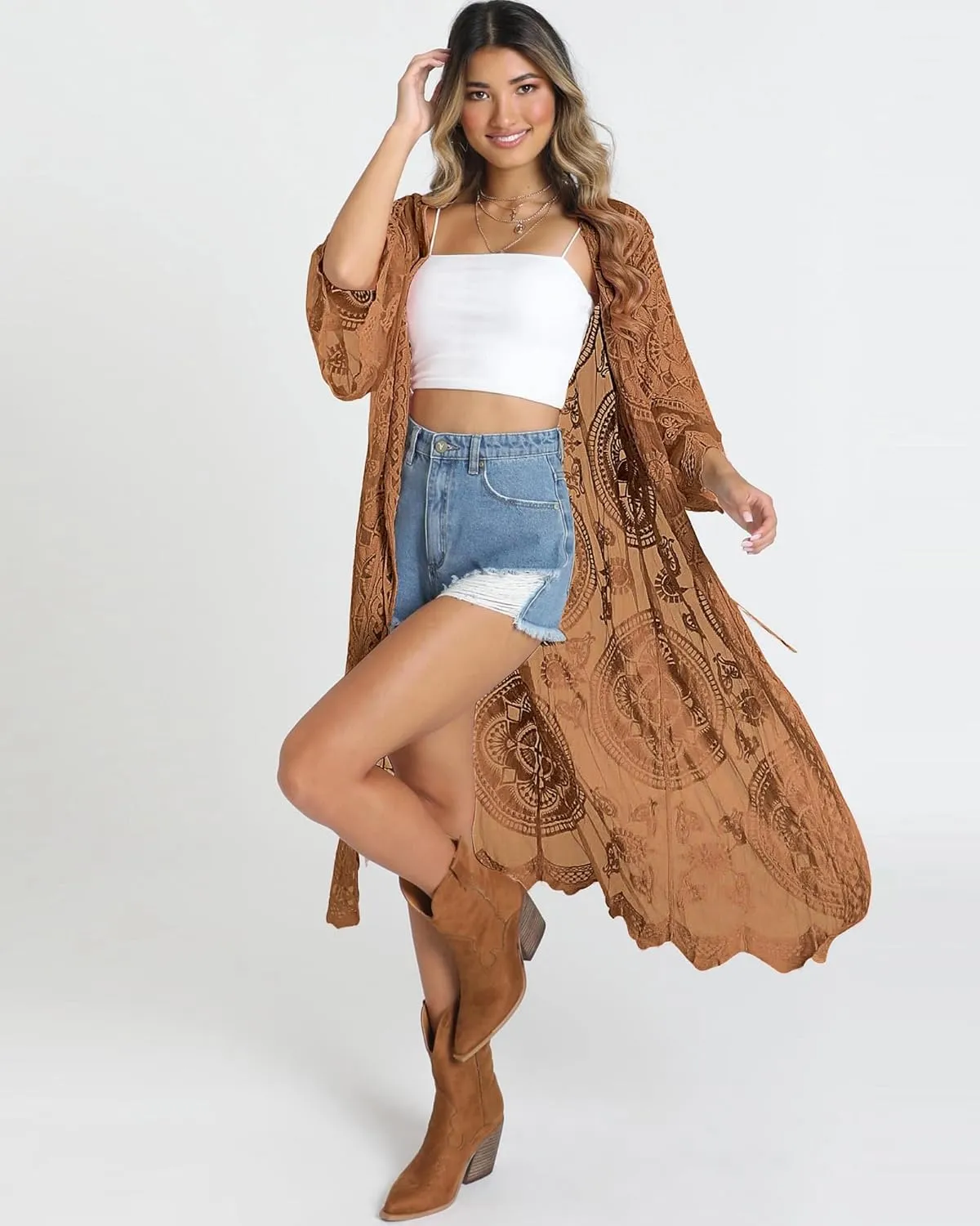 Bsubseach Women Mesh Cardigan Bikini Beach Kimono Open Front Swimsuit Cover Ups Swimwear