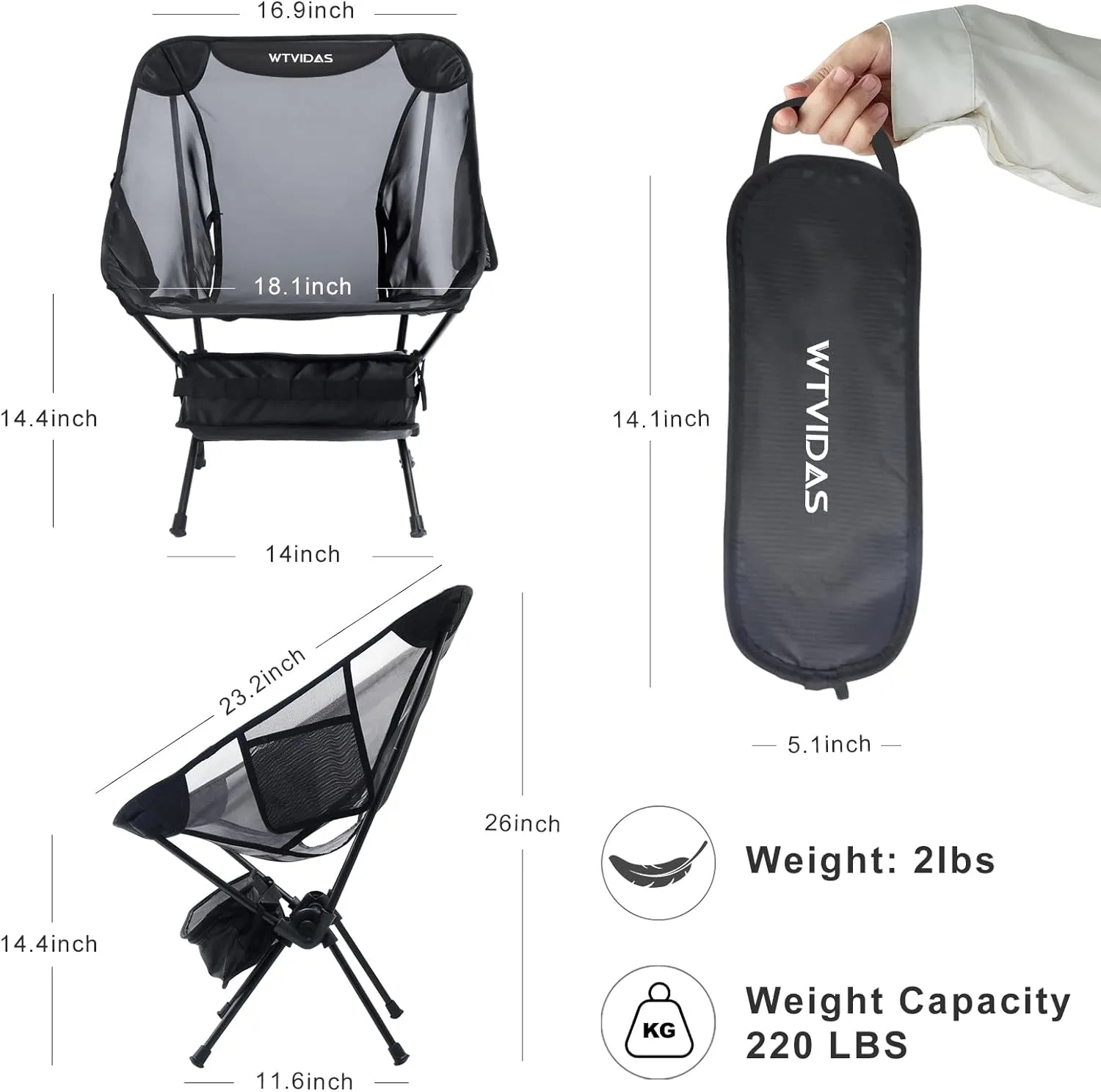 Camping Beach Chairs 2 Pack,Compact Backpacking Chairs,Full Breathable Mesh,Ultralight Aluminum Camp Chairs for Backpacking Fishing Picnic Beach