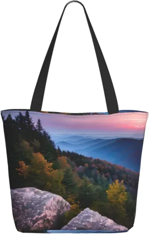 Canadian Smokey Mountain Cliff Tote Bag with Zipper for Women Inside Mesh Pocket Heavy Duty Casual Anti-water Cloth Shoulder Handbag Outdoors