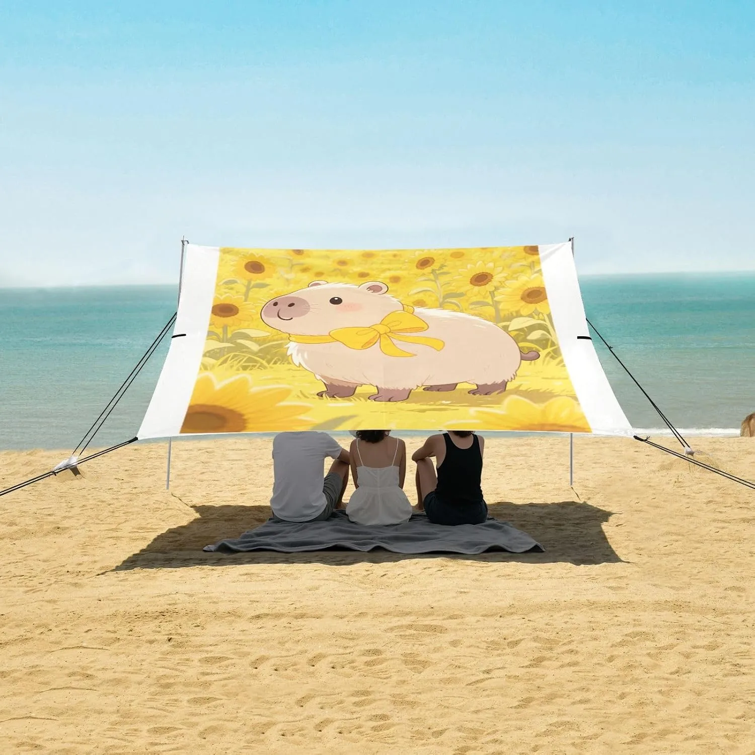 Capybara with Sunflower Field Beach Camping Tent Sun Shelter for Whole Family, Beach Shade Canopy with UPF50  UV Protection,Easy Set Up and Carry,Outdoor Shade for Trips, Fishing, Backyard Fun