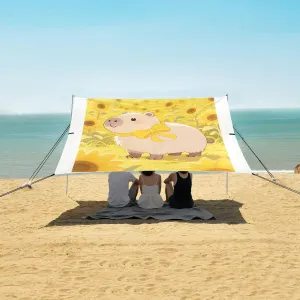 Capybara with Sunflower Field Beach Camping Tent Sun Shelter for Whole Family, Beach Shade Canopy with UPF50  UV Protection,Easy Set Up and Carry,Outdoor Shade for Trips, Fishing, Backyard Fun