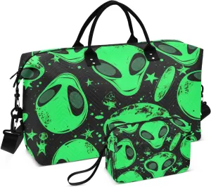 CEBUGI Aliens Pattern Quilted Duffle Bag for Women Large Carry On Travel Weekend Bag Hospital Bags for Labor and Delivery
