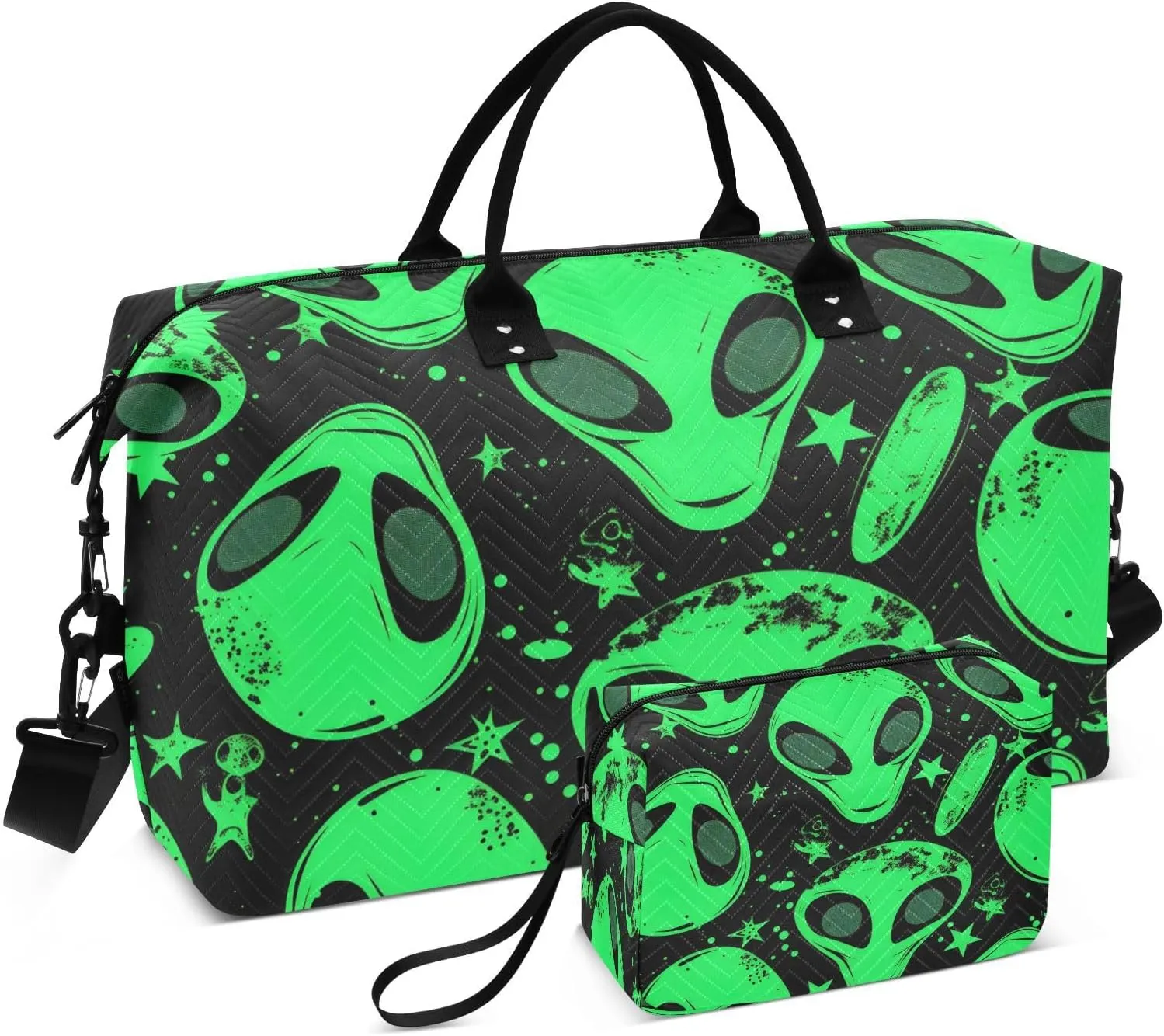 CEBUGI Aliens Pattern Quilted Duffle Bag for Women Large Carry On Travel Weekend Bag Hospital Bags for Labor and Delivery