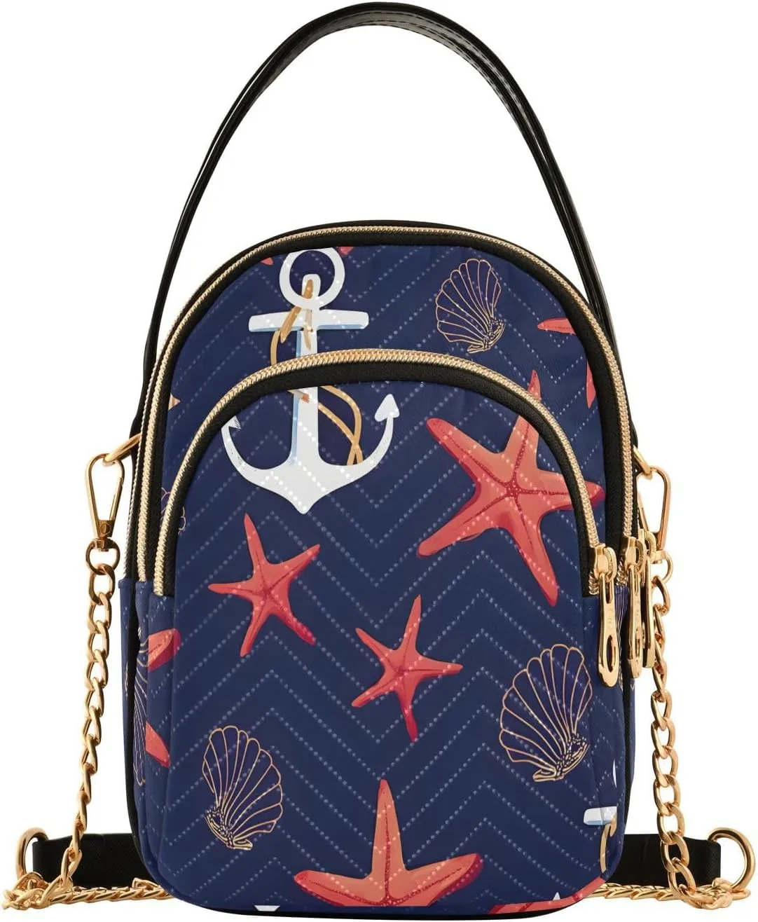Chain Crossbody Bags for Women Anchor Shellfish Starfish Navy Quilted Shoulder Handbags Travel Cross Body Cell Phone Purses Bags