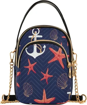 Chain Crossbody Bags for Women Anchor Shellfish Starfish Navy Quilted Shoulder Handbags Travel Cross Body Cell Phone Purses Bags