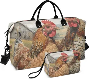 Chicken Barn Vintage Travel Duffel Bag, Gym Bags with Multiple Interior Pockets for Men Women Toiletry Purse Included 20.5”x 1.9” x 13.8”