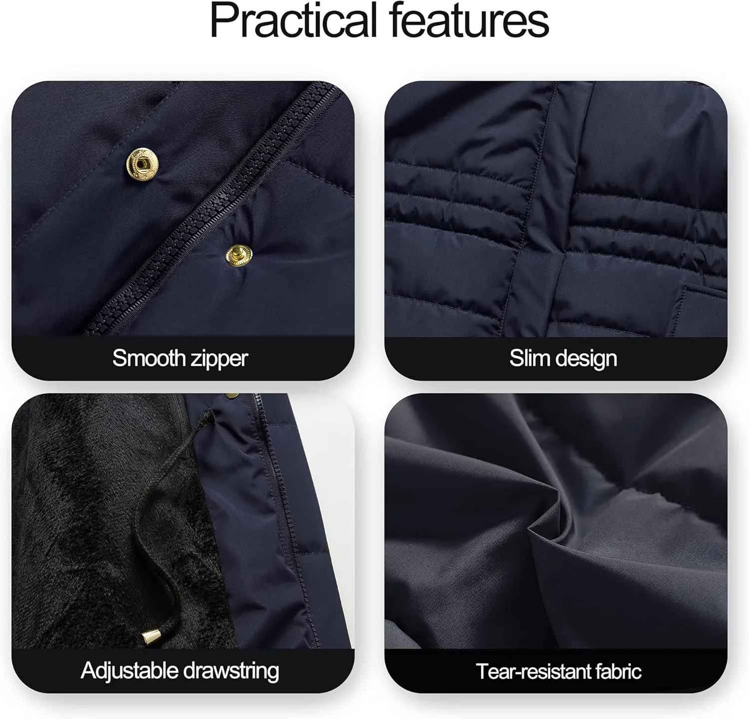Chrisuno Women's Winter Warm Coats Puffer Jacket Long Drawstring Waterproof Snow Parka With Removable Faux Fur Trim Hood