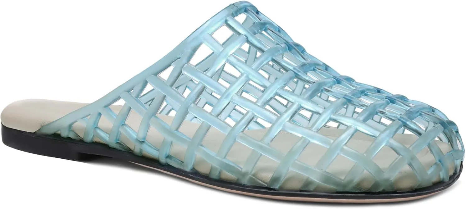 Clear Jelly Shoes for Women Slip on Jelly Mesh Slides Comfortable Closed Toe Flats Sandals Summer Beach Slippers.