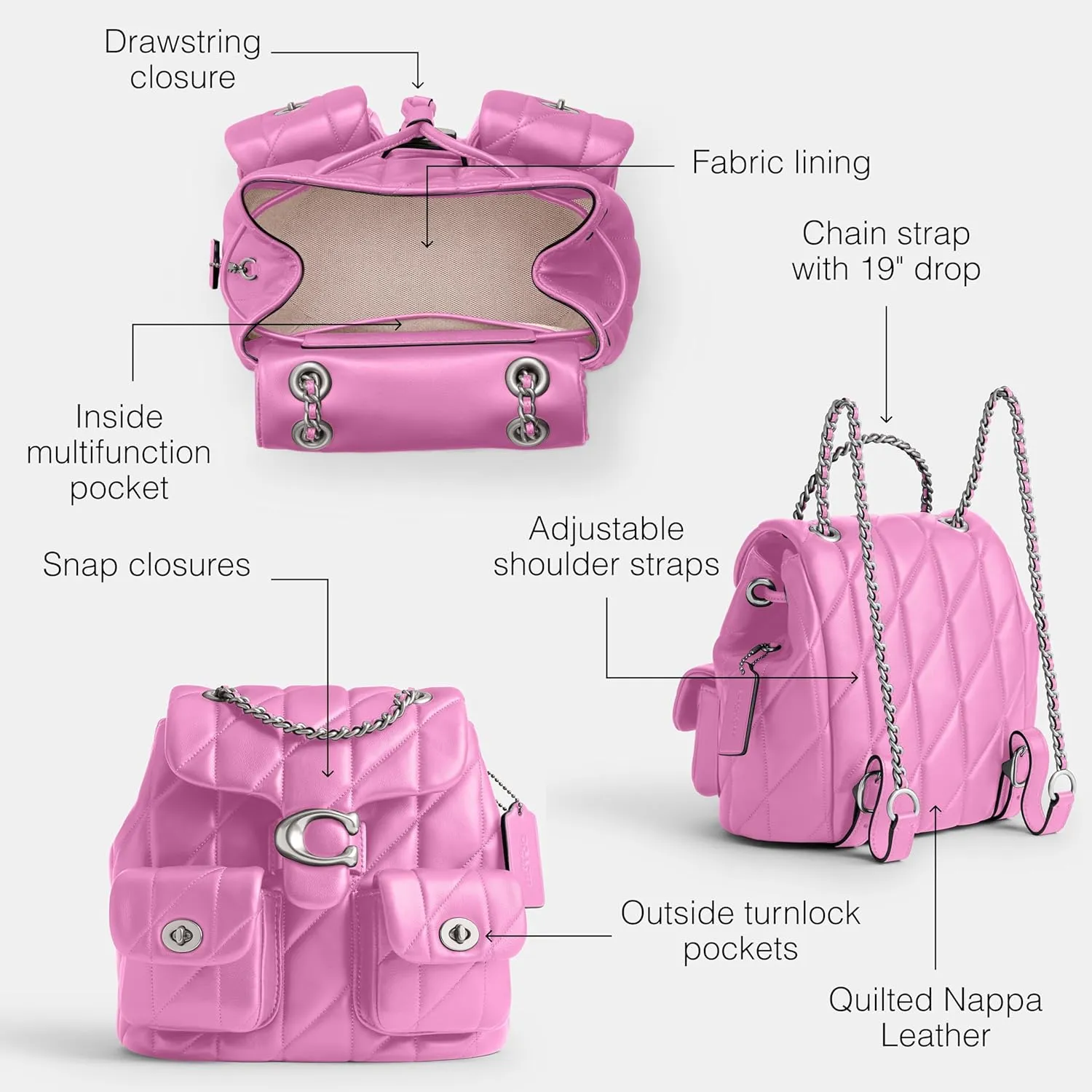 Coach Women's Quilted Tabby Backpack, Lh/Fuschia, One Size