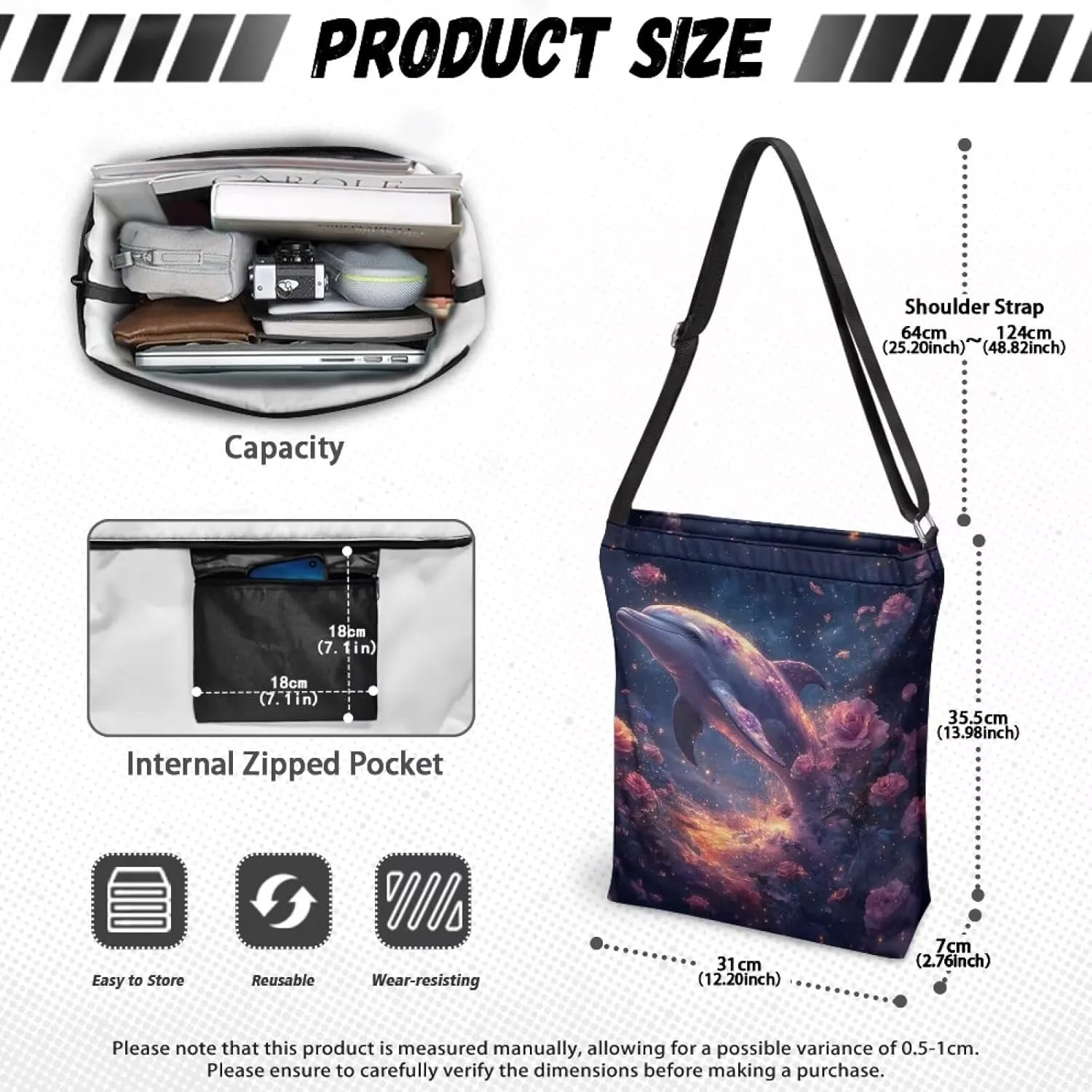 COEQINE Crossbody Bags for Women Trendy Black Medium Size Travel Anti Theft Shopping Tote Bag with Zipper for Work