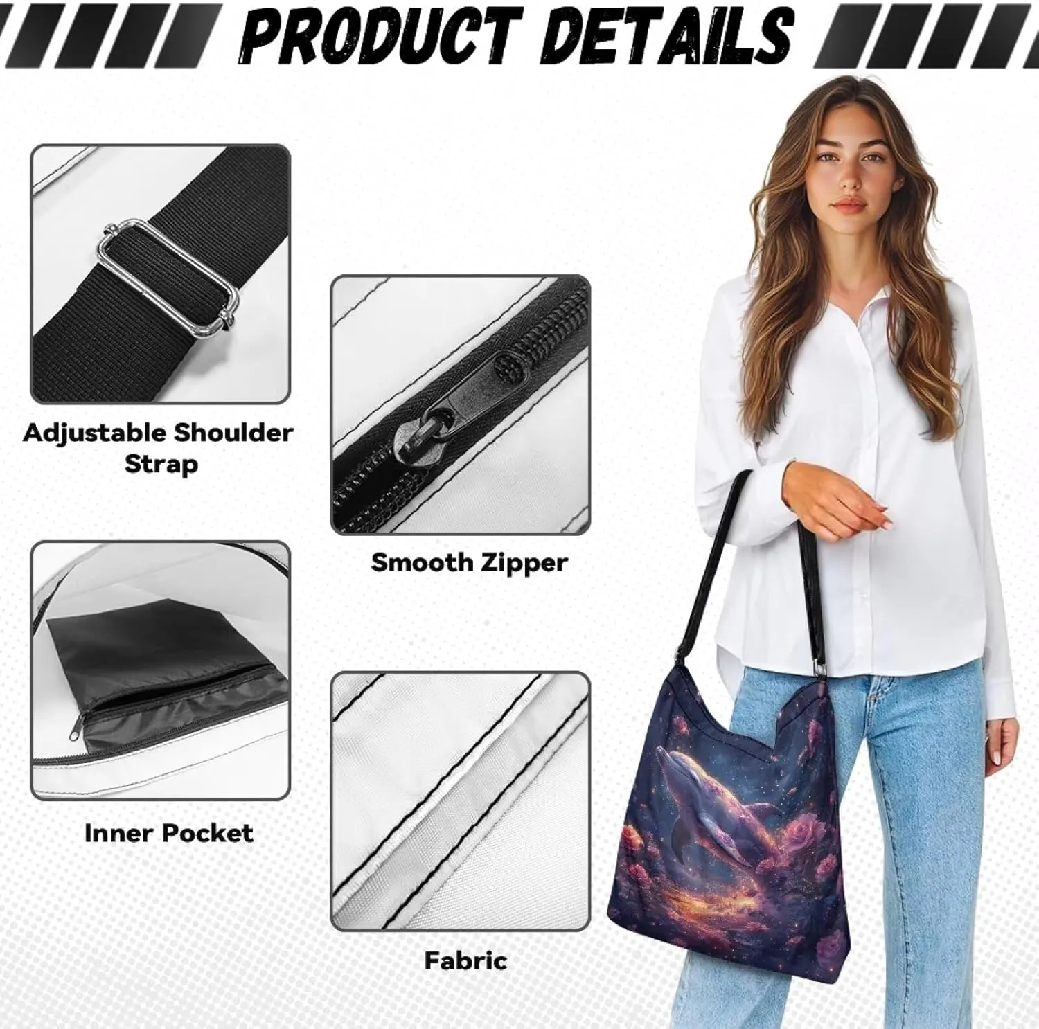 COEQINE Crossbody Bags for Women Trendy Black Medium Size Travel Anti Theft Shopping Tote Bag with Zipper for Work