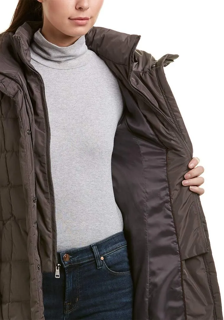Cole Haan Women's Knee Length Hooded Quilted Down Coat