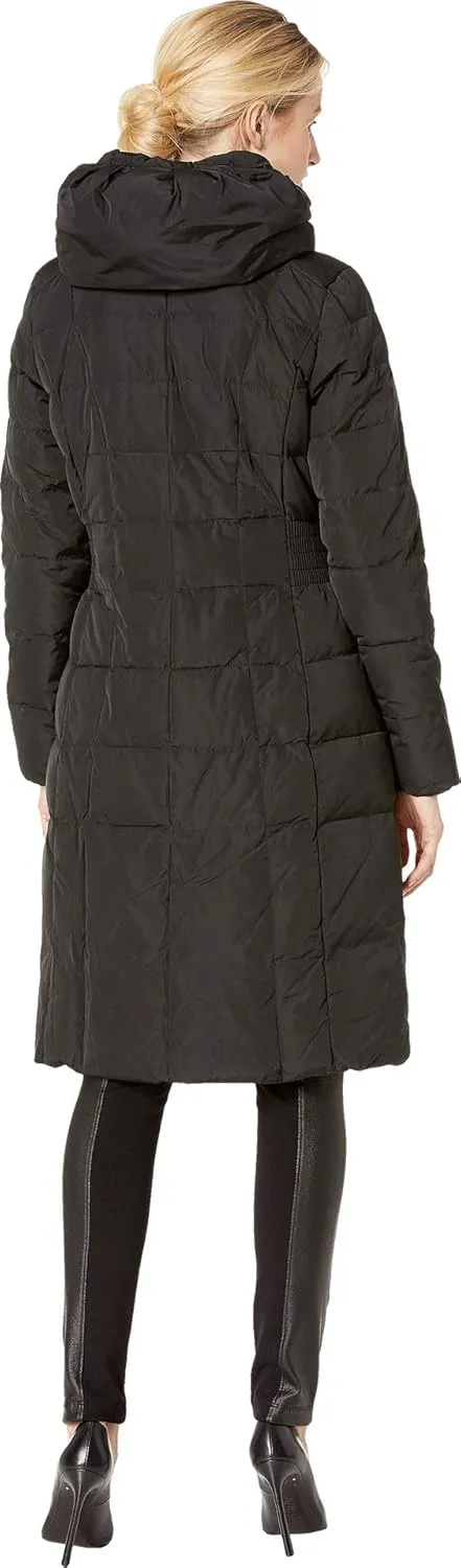 Cole Haan Women's Knee Length Hooded Quilted Down Coat