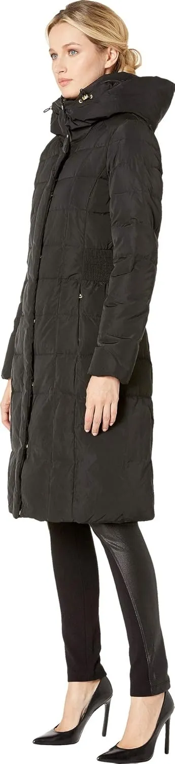Cole Haan Women's Knee Length Hooded Quilted Down Coat