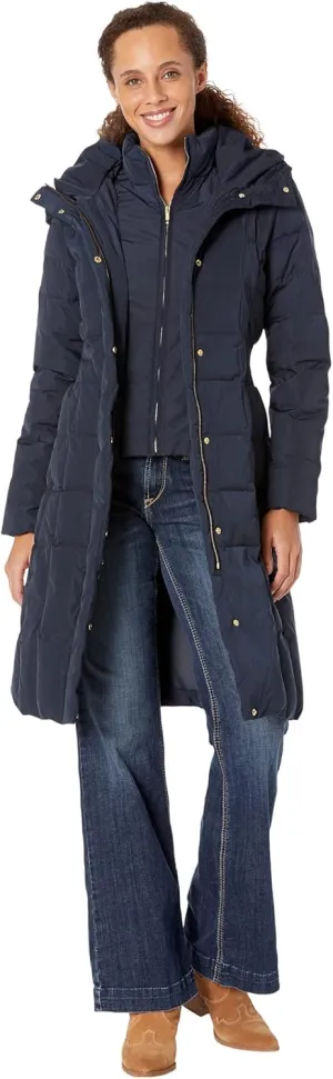 Cole Haan Women's Knee Length Hooded Quilted Down Coat