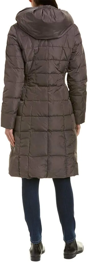 Cole Haan Women's Knee Length Hooded Quilted Down Coat
