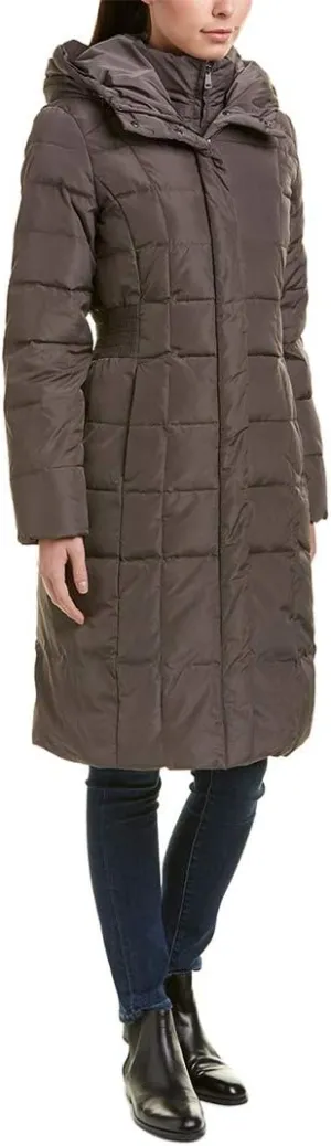 Cole Haan Women's Knee Length Hooded Quilted Down Coat