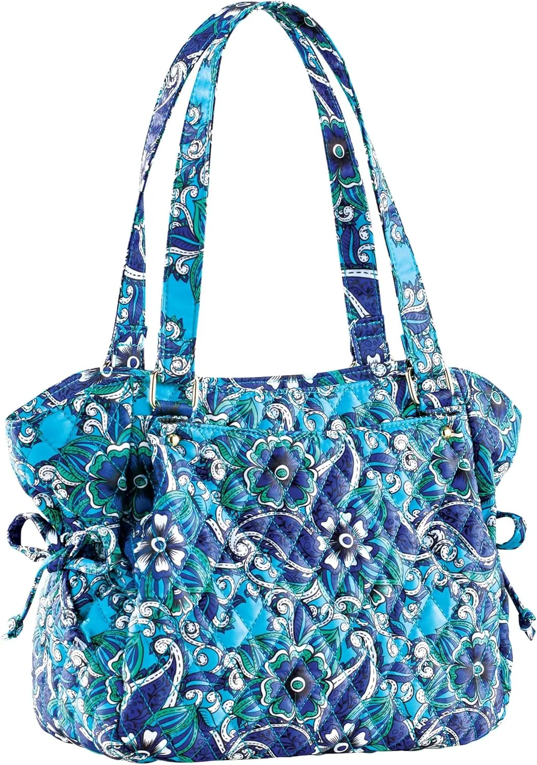Collections Etc Women's Quilted Floral Print Zippered Handbag Blue Multi M