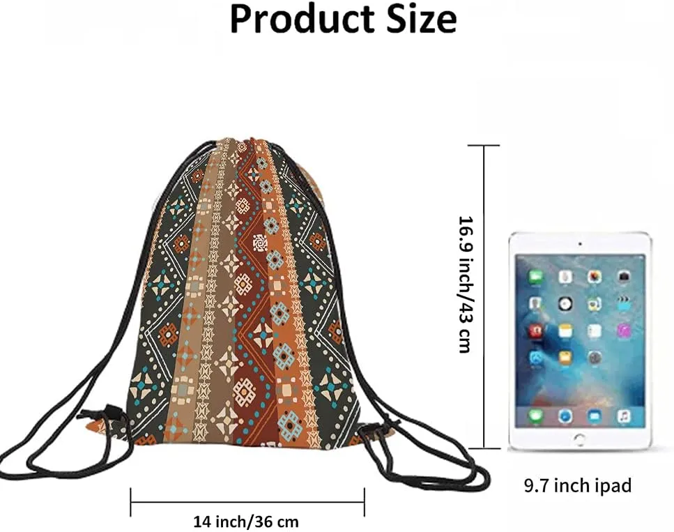 Colorful Boho Floral Drawstring Backpack Bohemians Tribal Art Batik Seamless Pattern Sport Gym Sack String Yoga Bag for Men Women