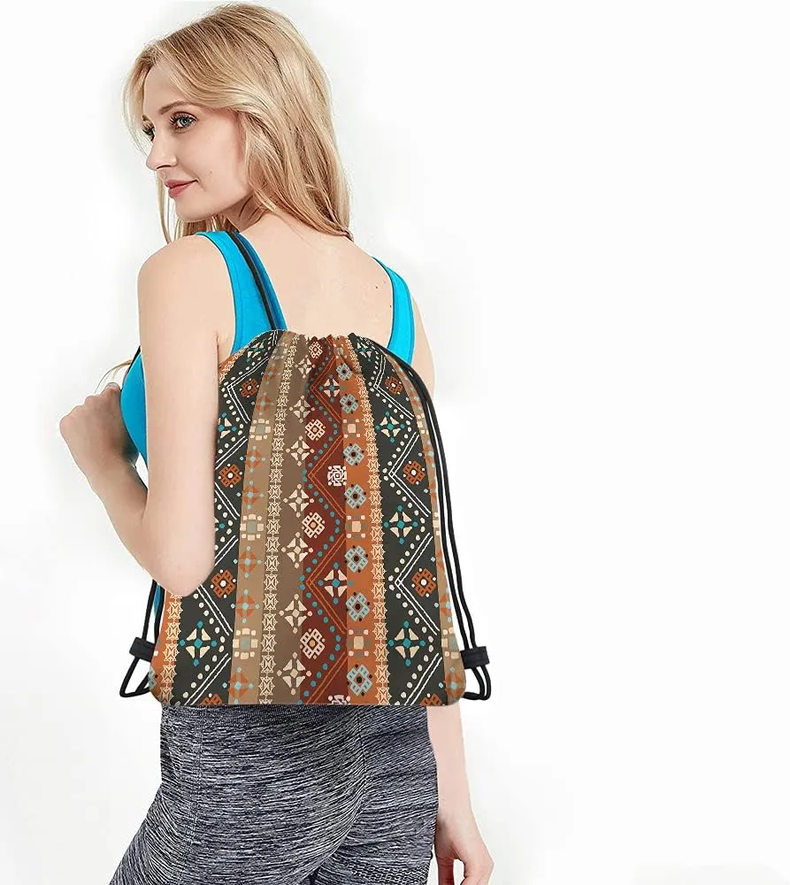 Colorful Boho Floral Drawstring Backpack Bohemians Tribal Art Batik Seamless Pattern Sport Gym Sack String Yoga Bag for Men Women