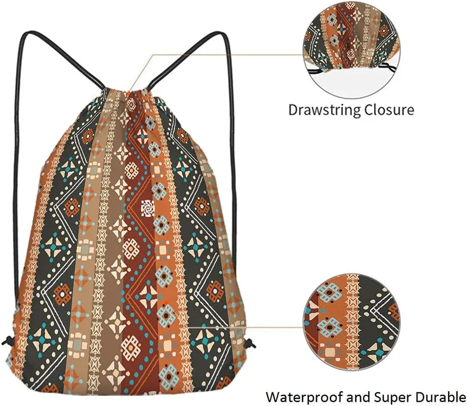 Colorful Boho Floral Drawstring Backpack Bohemians Tribal Art Batik Seamless Pattern Sport Gym Sack String Yoga Bag for Men Women