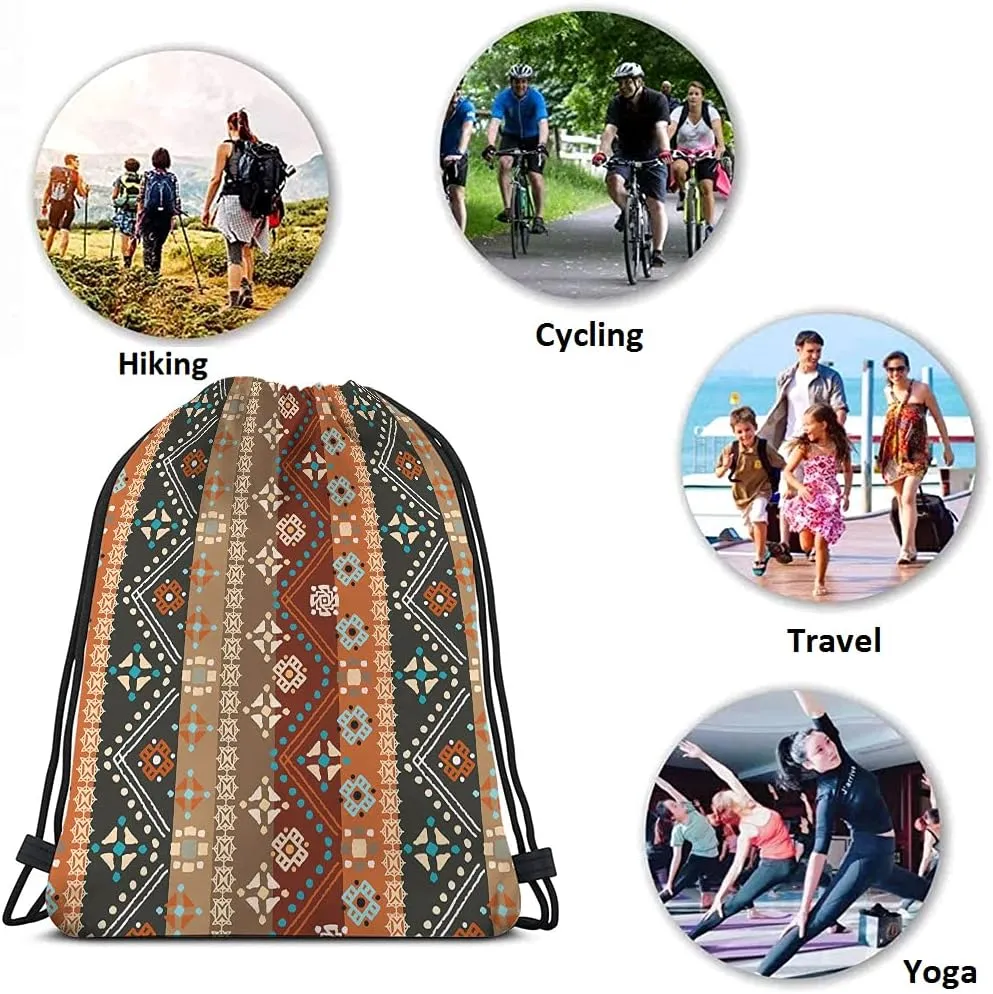 Colorful Boho Floral Drawstring Backpack Bohemians Tribal Art Batik Seamless Pattern Sport Gym Sack String Yoga Bag for Men Women