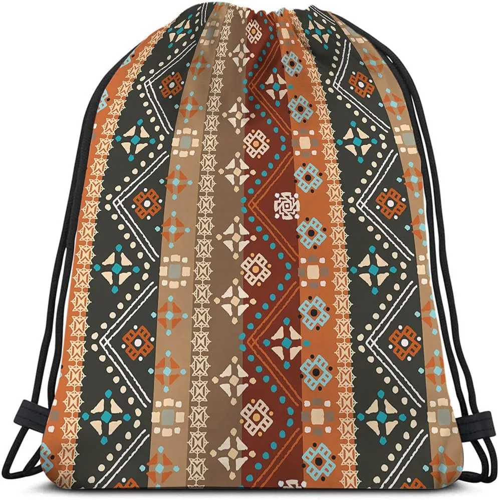 Colorful Boho Floral Drawstring Backpack Bohemians Tribal Art Batik Seamless Pattern Sport Gym Sack String Yoga Bag for Men Women