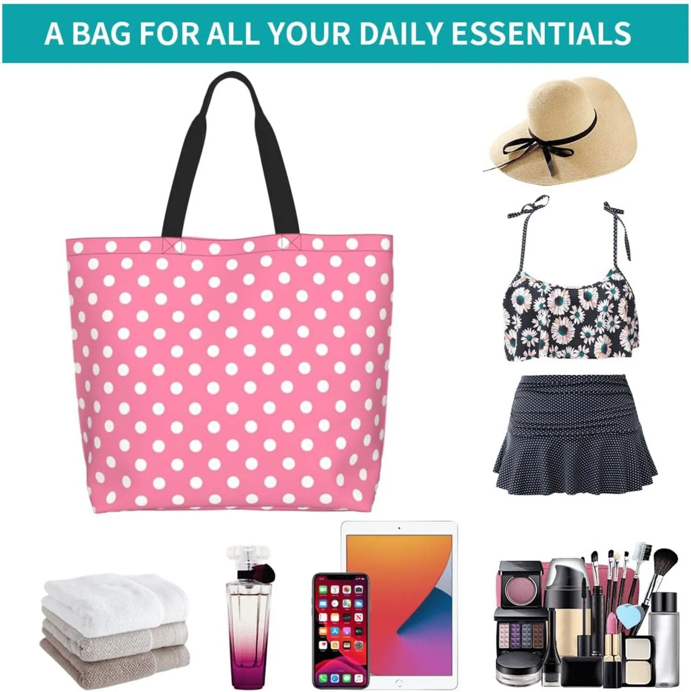 Colorful Polka Dots Cute Tote Bag Beach Bag Large Capacity Grocery Bag Reusable Shopping bags for Women