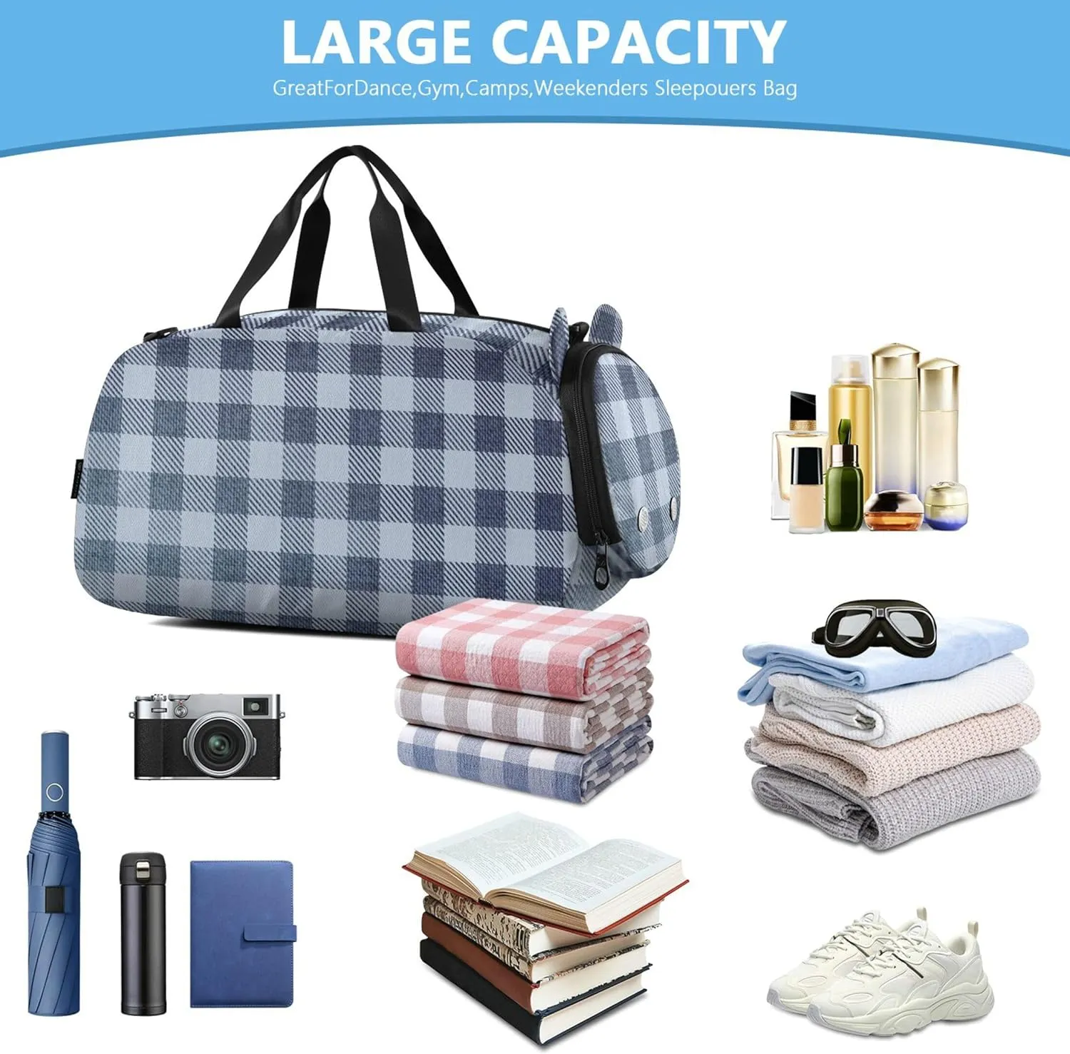Cowboy Plaid Duffel Bag with Shoes Compartment Large Capacity Weekender Overnight Duffel Bag for Beach Swim Bags Pool Sports