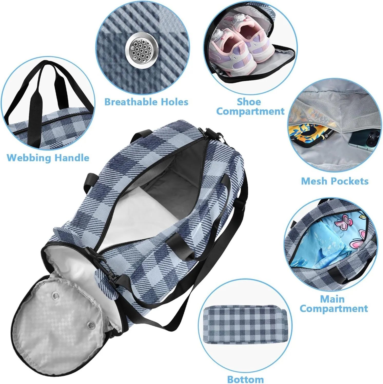 Cowboy Plaid Duffel Bag with Shoes Compartment Large Capacity Weekender Overnight Duffel Bag for Beach Swim Bags Pool Sports
