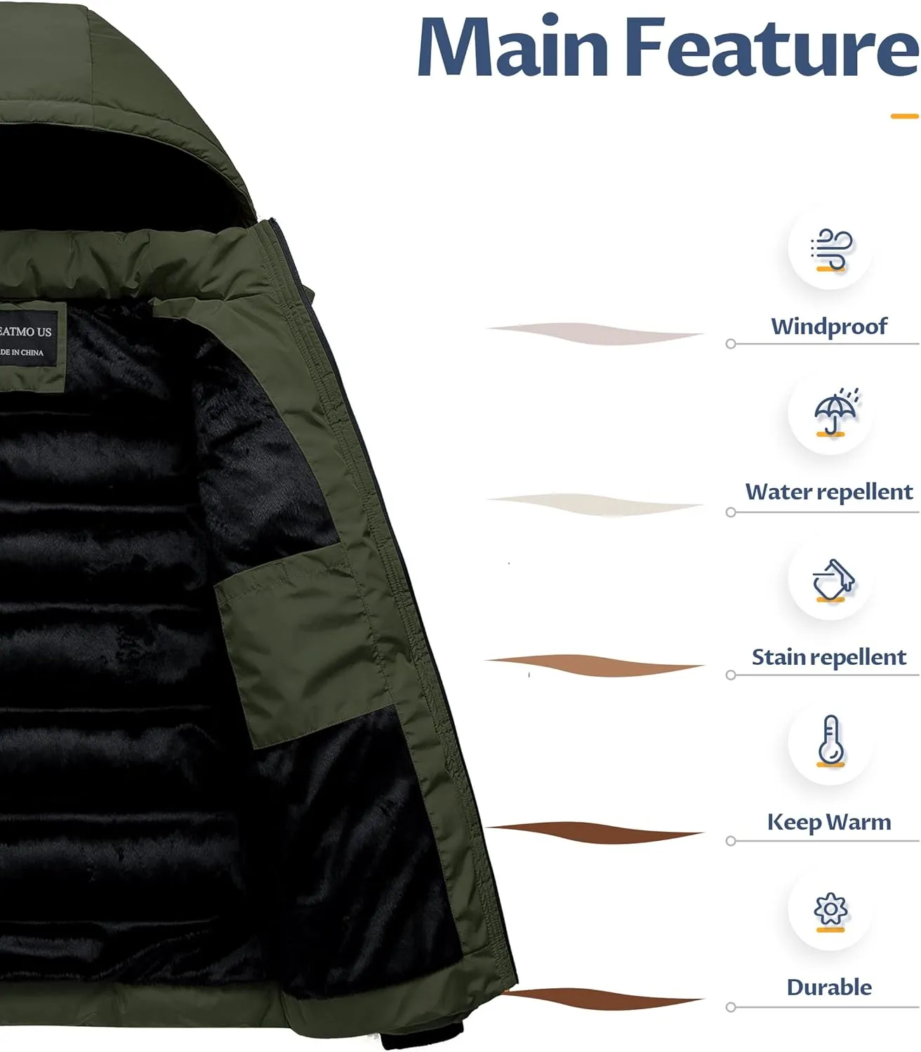 CREATMO US Men's Puffer Jacket Waterproof Winter Parka jacket Warm Thicken Ski Coat