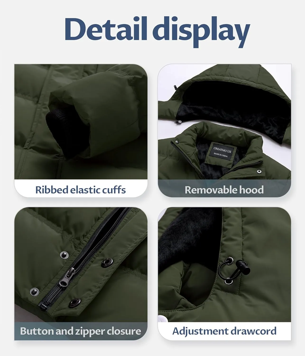 CREATMO US Men's Puffer Jacket Waterproof Winter Parka jacket Warm Thicken Ski Coat