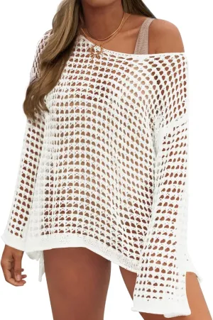 Crochet Cover Up for Women Mesh Hollow Out Bikini Cover Ups for Swimwear Summer Swimsuit