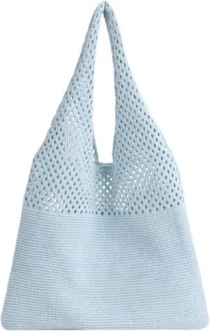 Crochet Mesh Tote Bag Retro Summer Hobo Bag for Women Flower Knitted Shoulder Bags Casual Beach Purse