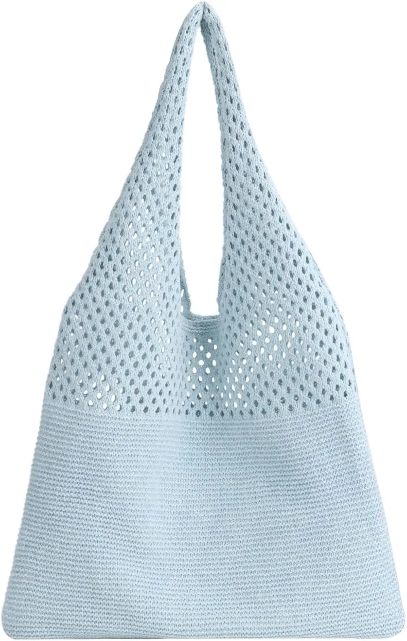 Crochet Mesh Tote Bag Retro Summer Hobo Bag for Women Flower Knitted Shoulder Bags Casual Beach Purse