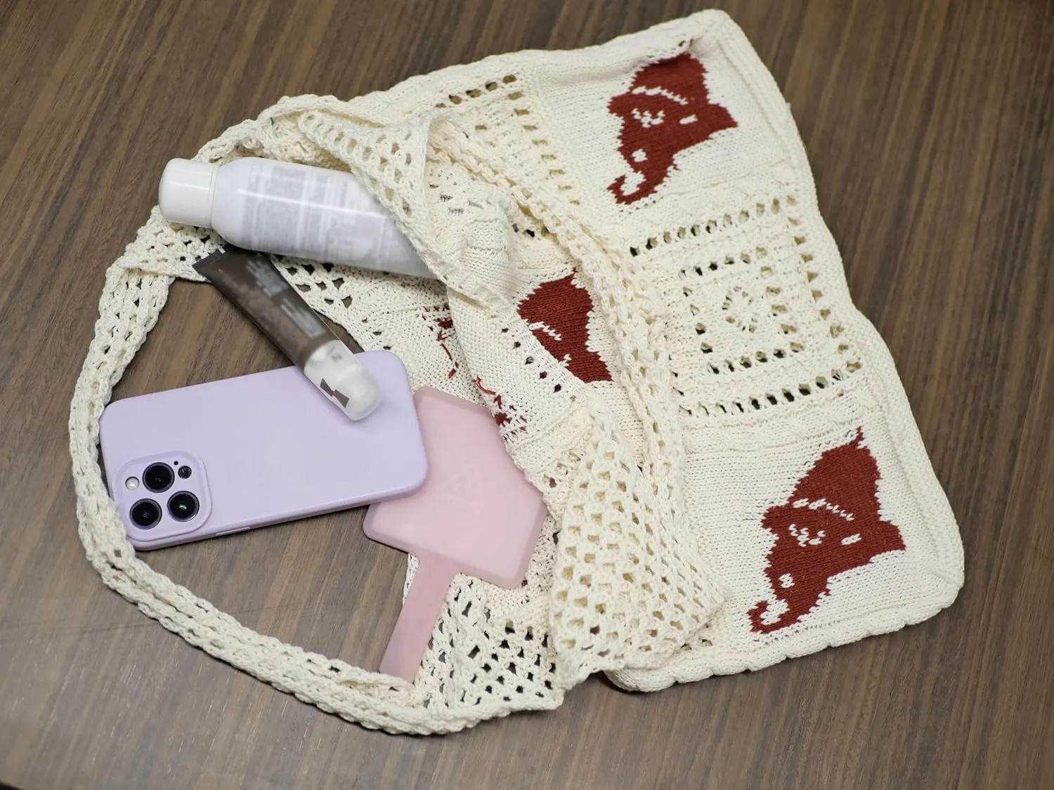 Crochet Tote Bag, Elephant Beach Mesh Knitted Bag Shoulder Bag Handbags for Women Summer